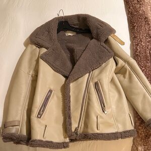 J.O.A. Cream and Brown Leather Jacket